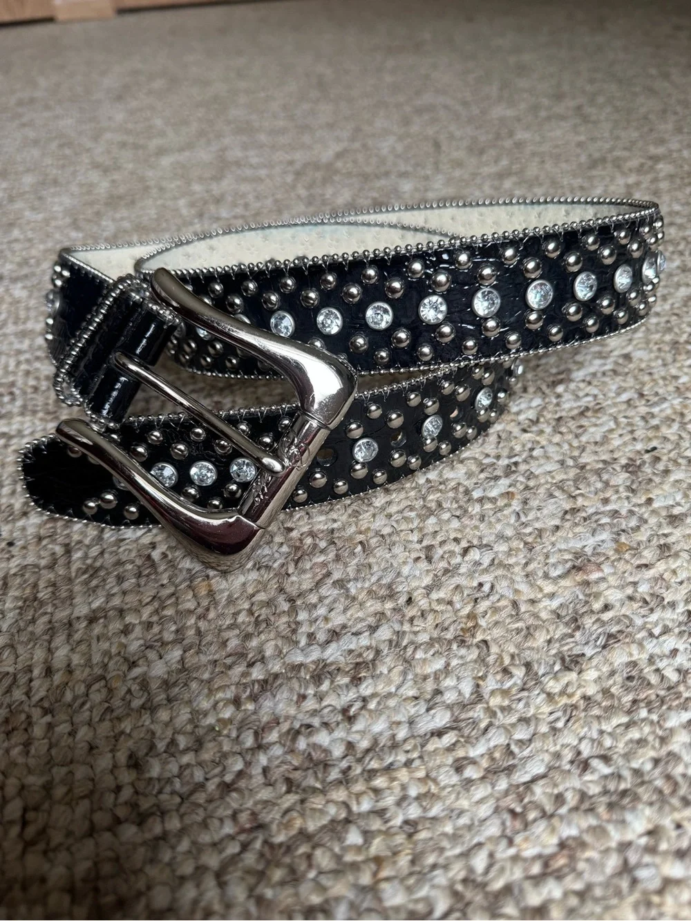 Women’s Black Studded Rhinestone Y2K Belt - Fashion Accessory L/XL